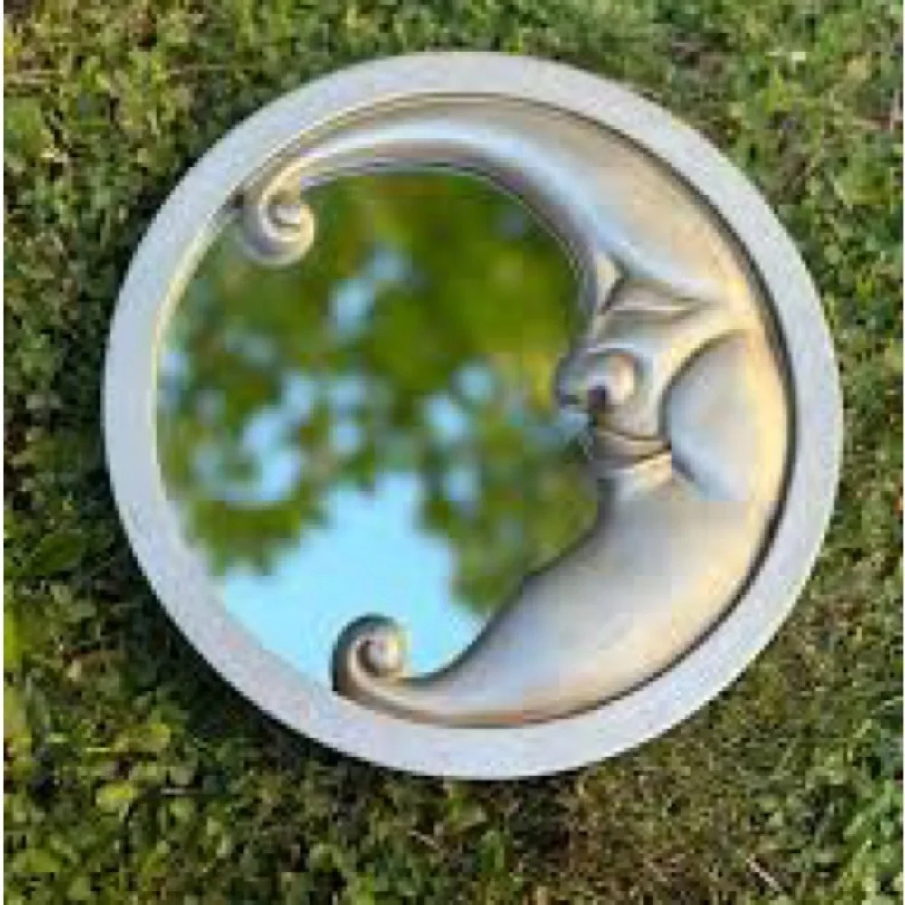 Vintage Retro 90s Y2K Silver Circle Crescent Moon Wall Accent Celestial Mirror